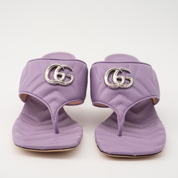 sz 40G 10 US Gucci Marmont GG Kitten Heel Thong Sandals Quilted Lavender Purple